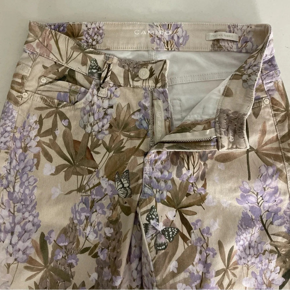 Cambio Paris Easy Kick Print Jeans Lavender Floral Straight Leg Ankle Sz 34 US 2 - Picture 5 of 12